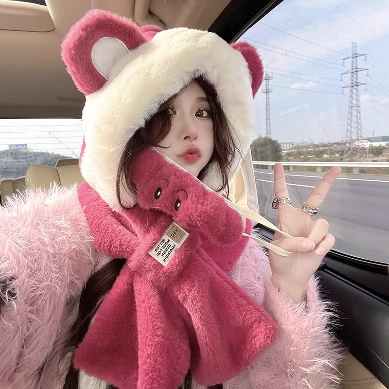Trapper Hat Ear Flap - Boné de Urso Fofo com Cachecol