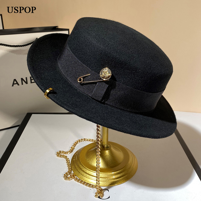 Uspop novos chapéus de inverno - Fedora Hat Wool avaliação e preço
