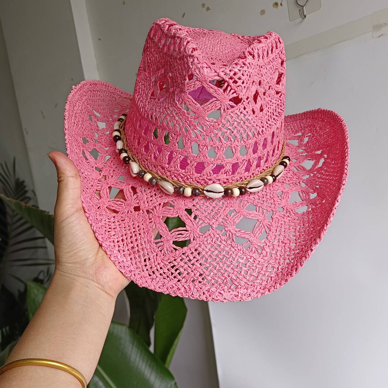 Chapéu de palha rosa estilo co - Cowboy Hat Straw avaliação e preço